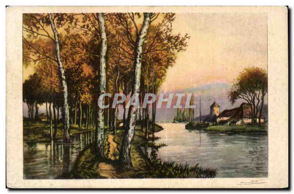 Autumn landscape with pond and house — Éditions E. K. & C°, Paris, Series 1977