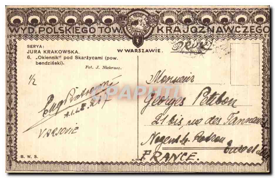 CPA Krakowska Okiennik pod Skarzycami Poland pologne polska — Rückseite