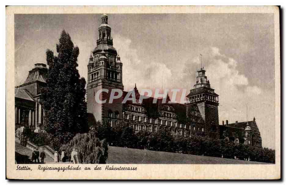 Stettin, Regierunggebäude an der Hakentecasse — éditeur Postkartenverlag M. Hertzfeldt, n° 101