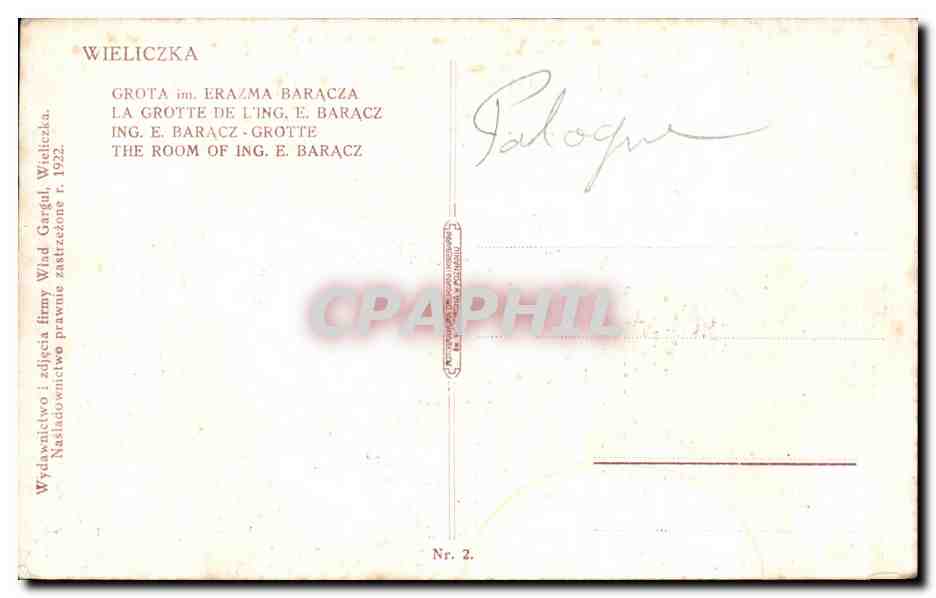 Grotte d'Ing. E. Baracz — Wieliczka — Éditeur Wład. Gargul, n°2 — Reverso