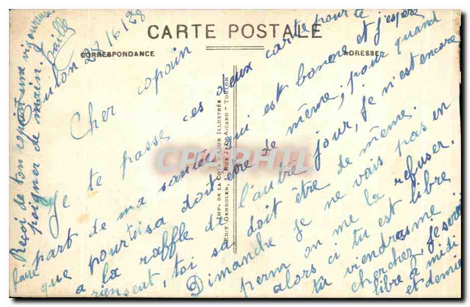 Port Méjean — Vue de la Côte d'Azur — Éditeur : IMP. DE LA LOI, SAINTE-MAURE — Reverso