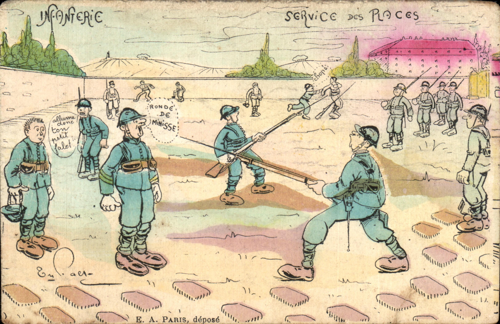 CPA Infanterie service Des Places Fantaisie Militaria