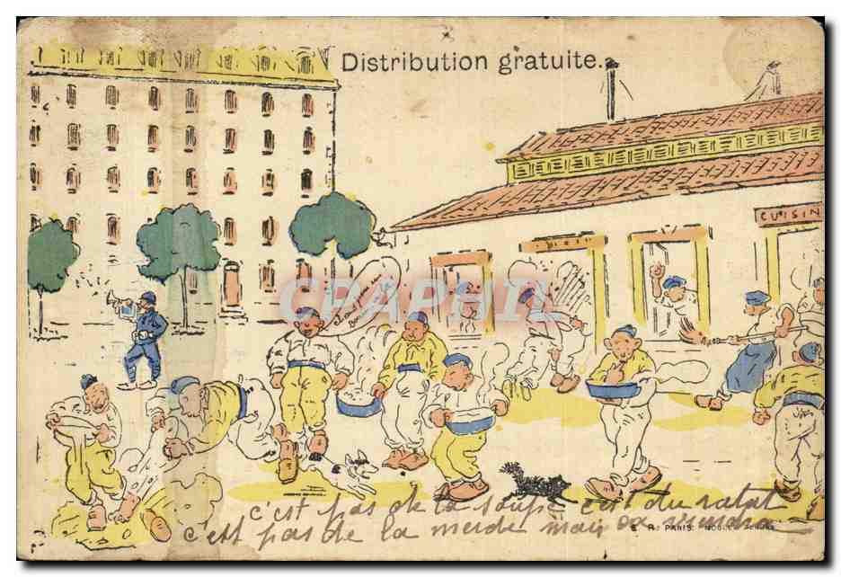 Distribution gratuite — Sujet : distribution de soupe aux ouvriers — éditeur A. Paris, n° 3048