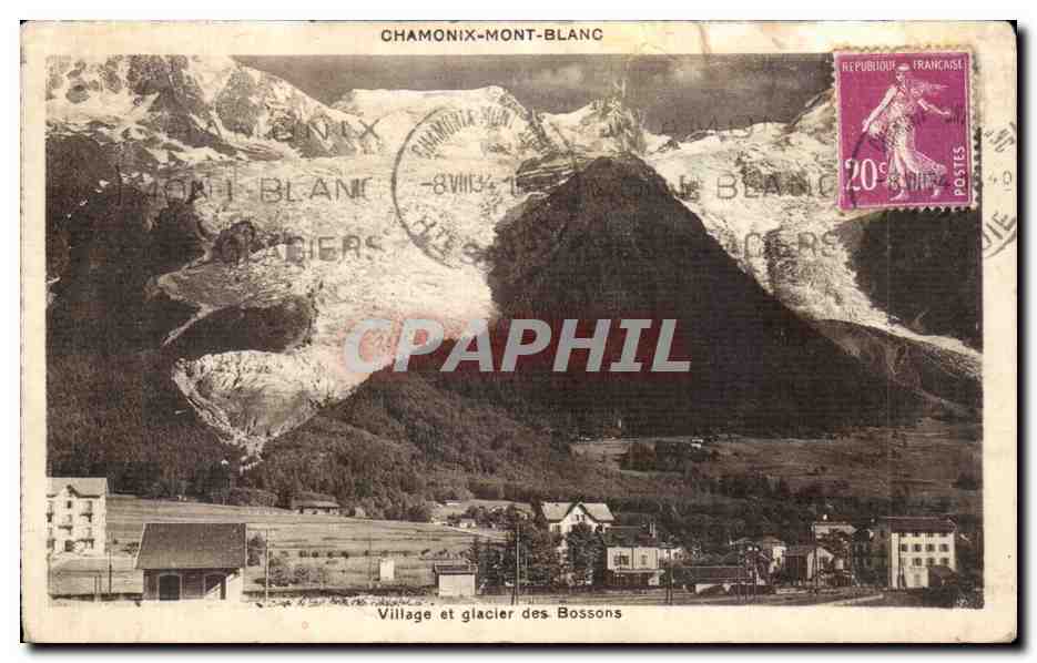 CPA Chamonix Mont Blanc Village et glacier des Bossons