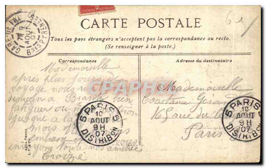 CPA Pau Palais d Hiver  — Rückseite