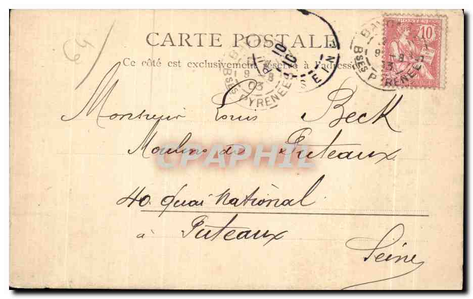 Jonction de la Nive et de l'Adour — Bayonne — R. & J. D. 10571 — Verso