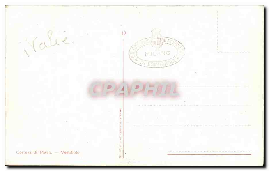 CPA Certosa di Pavia Vestibolo — Rückseite
