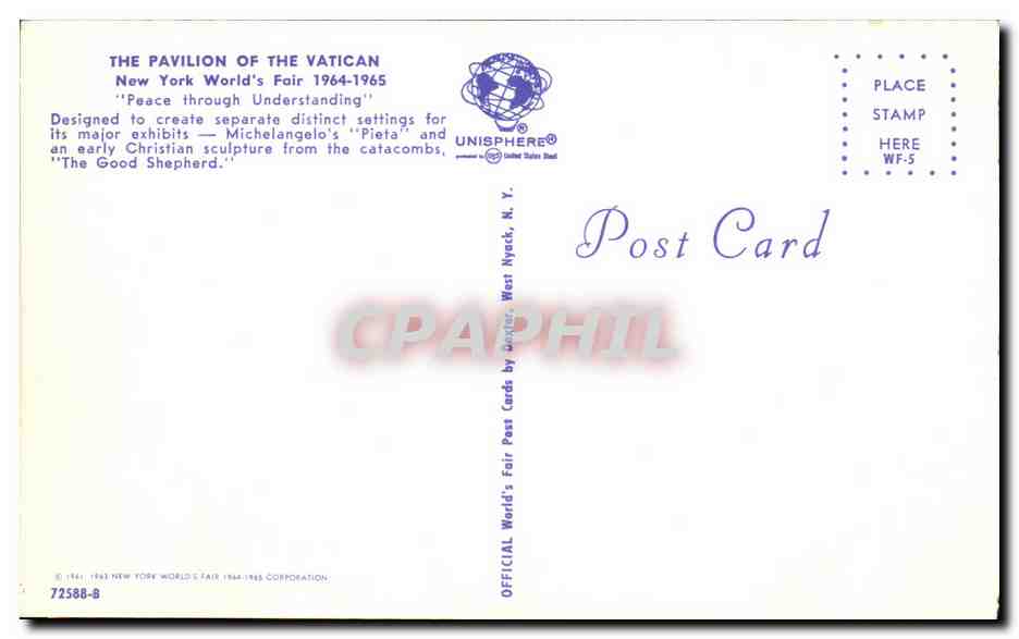 CPA New York World s Fair 1964-1965 Peace through Understanding — Rückseite
