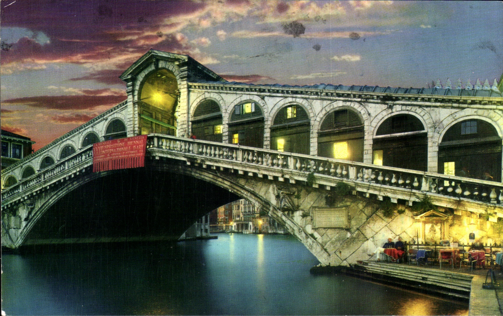 CPA Venezia Ponte di Rialto Tramanto Pont de Rialto Coucher de Sqleil Rialto Bridge Sunset Rialto Brucke 