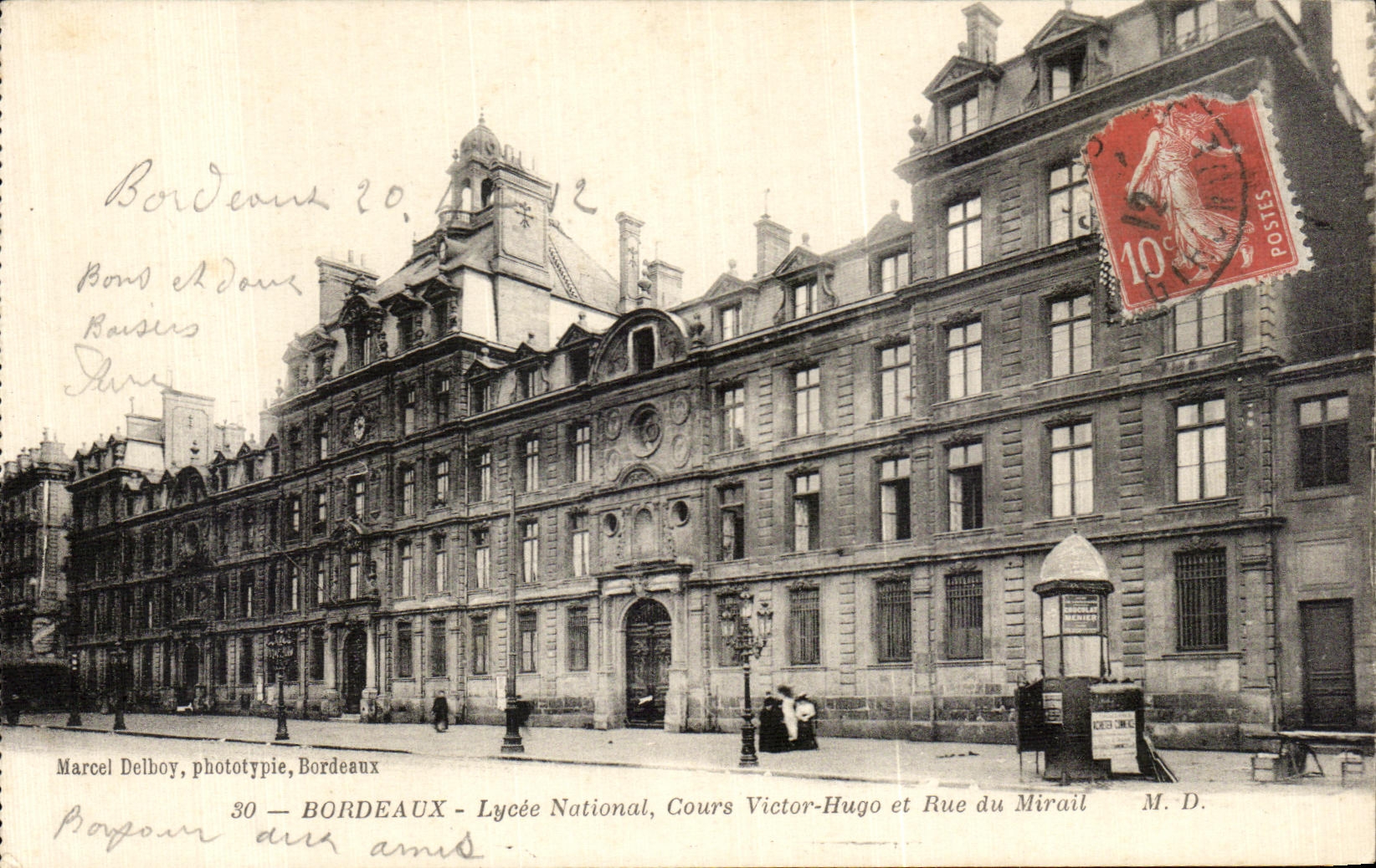 Bordeaux — Lycée National, Cours Victor-Hugo et Rue du Mirail — Marcel Delbroy, phototypie, Bordeaux