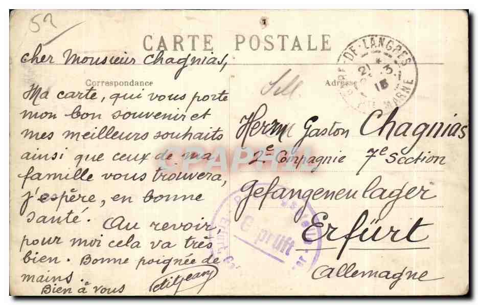 Langres - L'Hôtel de Ville — carte postale n°415, éditée par Châtel A. P. & Cie — Rückseite