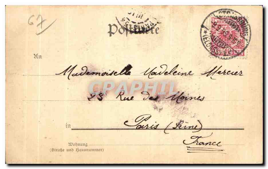 Nid d'hirondelles sur un toit à Strasbourg — éditeur Ehm von König, Heidelberg, n° 3633 — Verso