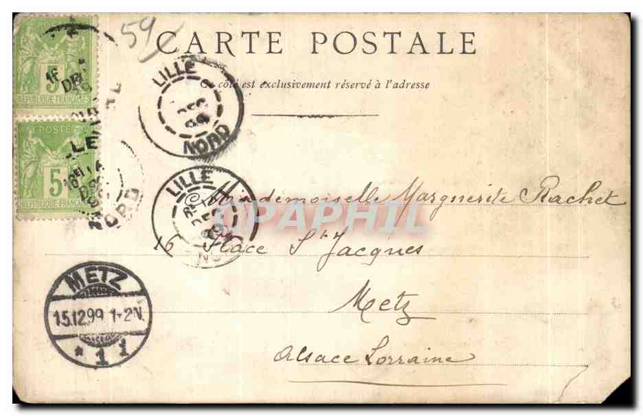 CPA La Grotte du Jardin Vaubau lille Carte de 1899 — Rückseite