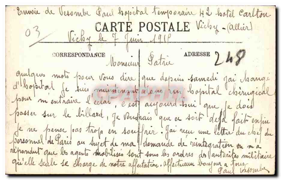 CPA Vichy Rue de Nimes vue Prise des Quatre Chemins — Verso