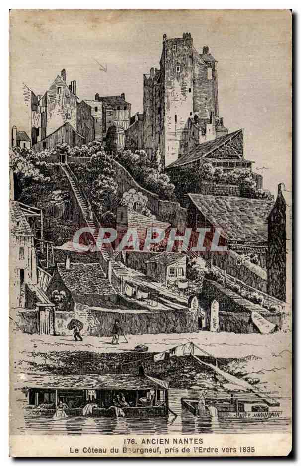 CPA Ancien Nantes Le Coteau du Beurgneuf pris de I Erdre vers 1835