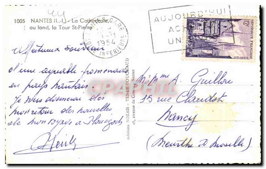 CPA Nantes La Cathedrale au fond la Tour St Pierre — Verso