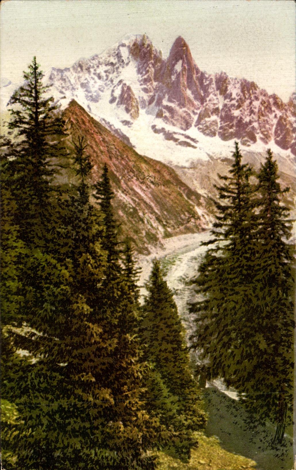CPA Chamonix La Mer de Glace I Aiguille Verte et I Aiguille du Dru vues de la Flegere
