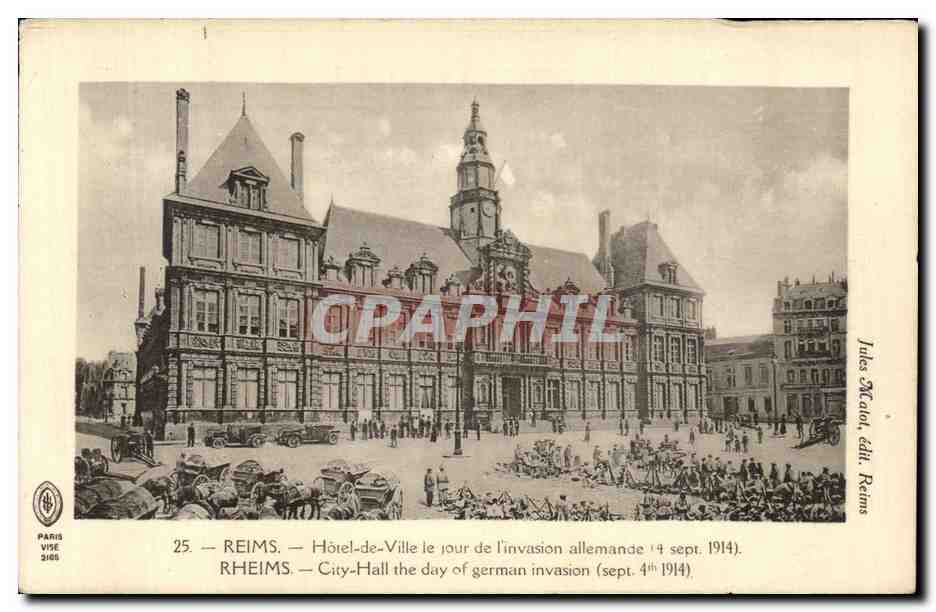 Reims — Hôtel-de-Ville le jour de l'invasion allemande (14 sept. 1914) — Jules Macot, édit. Reims