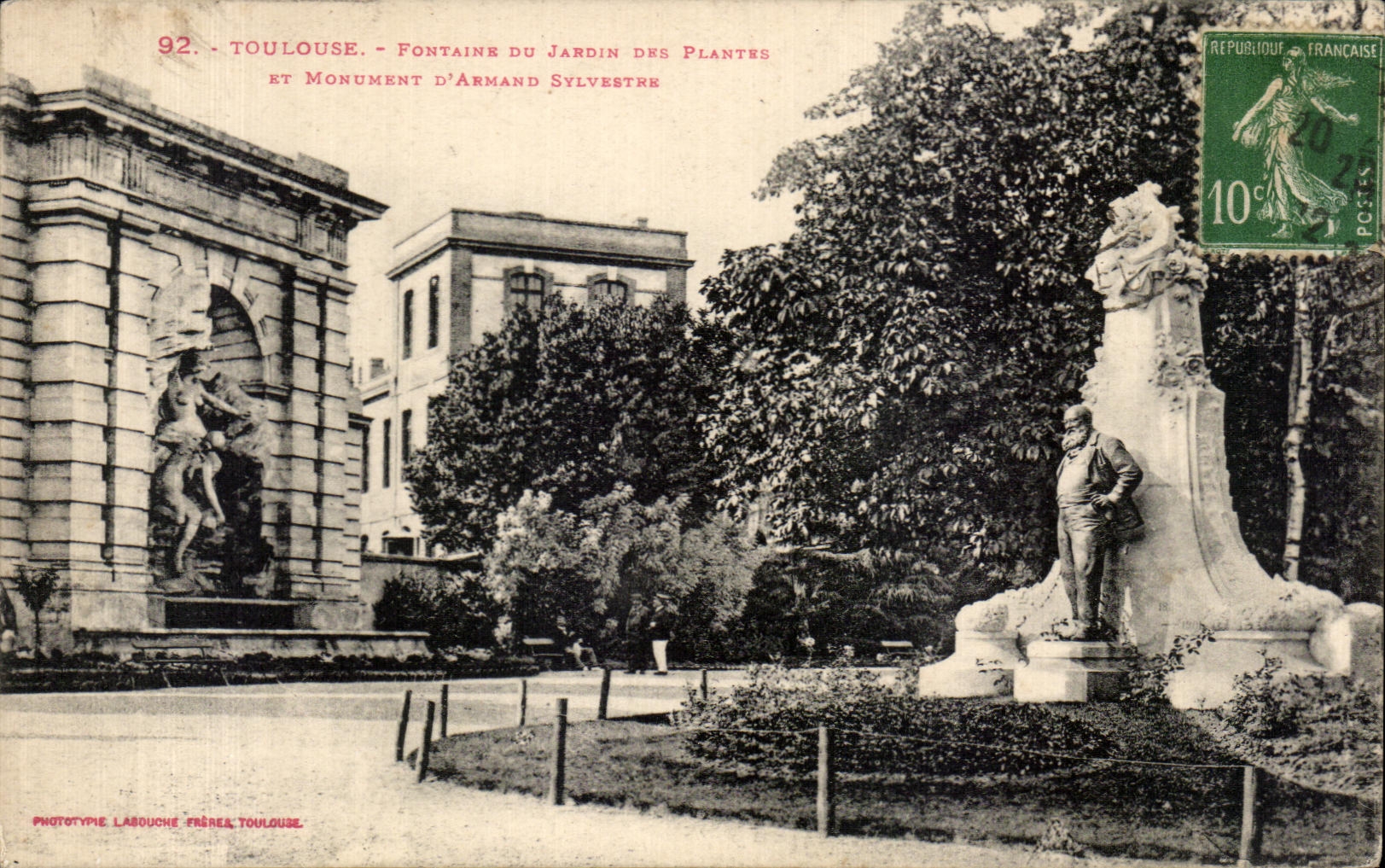 Toulouse - Fontaine du Jardin des Plantes et Monument d'Armand Sylvestre — Phototype Labouche Frères, Toulouse