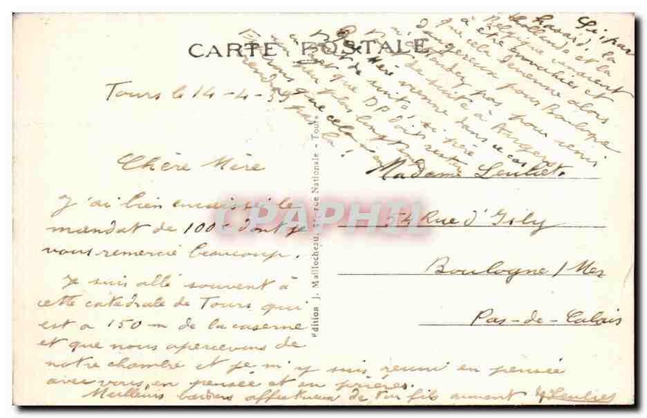 CPA Tours Cathedrale Saint Gatien dont la plus haute tour est de Commencee en cette ceuvre d art ne fut teensiee qu en C — Rückseite