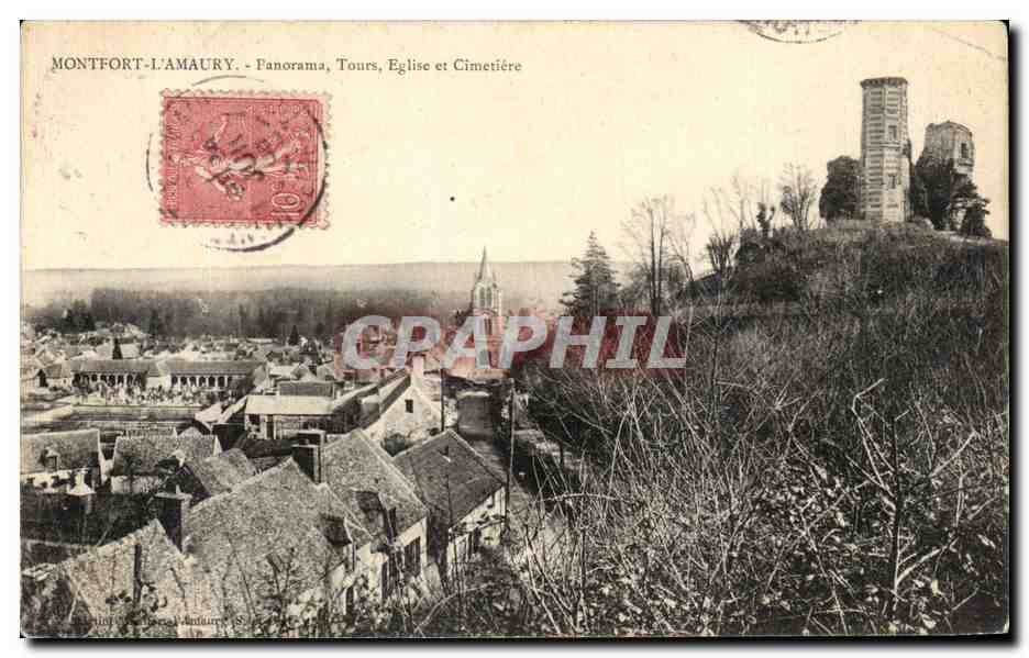 Montfort-l'Amaury - Panorama, Tours, Église et Cimetière