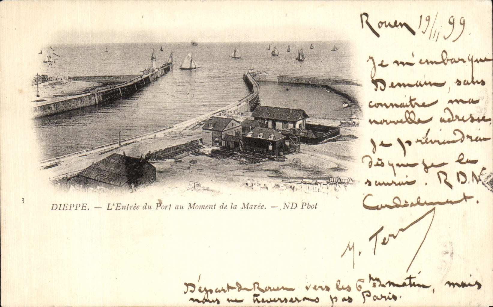 CPA Dieppe L Entree du Porl Moment de la Maree Carte 1899