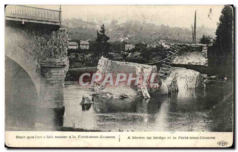 Puente destruido en La Ferté-sous-Jouarre — destrucción de un puente por explosión — editor ELD