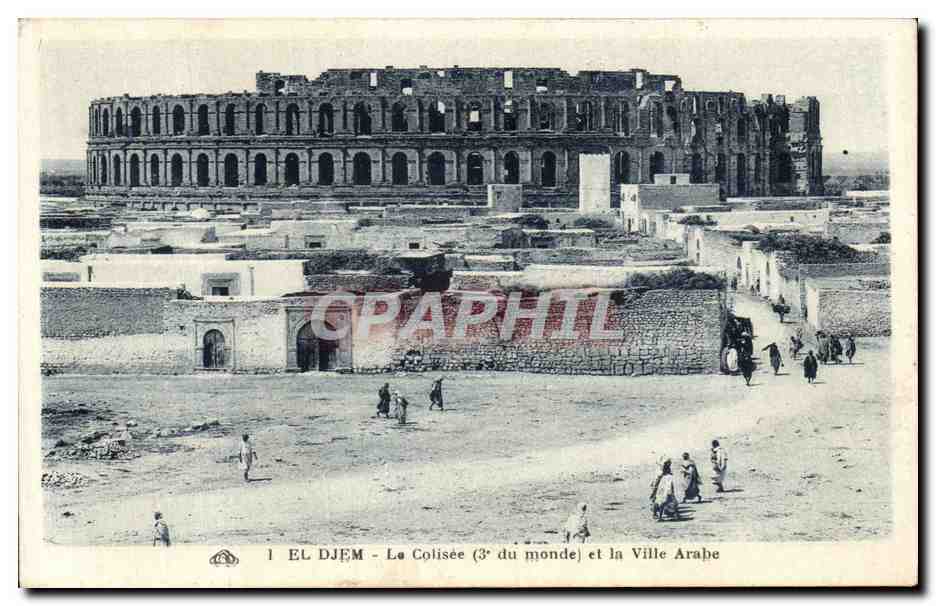 CPA Tunisie El Djem Le Colisee et la Ville Arabe