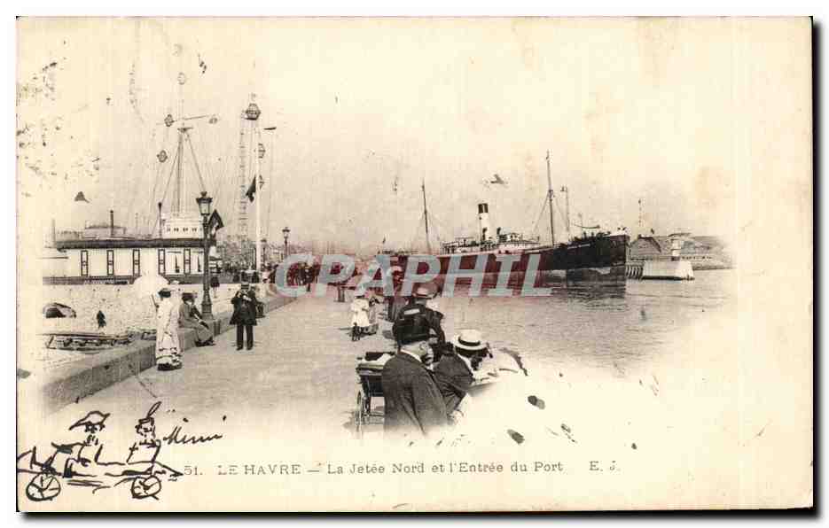 CPA Le Havre La Jetee Nord et I Entree du Port Bateau