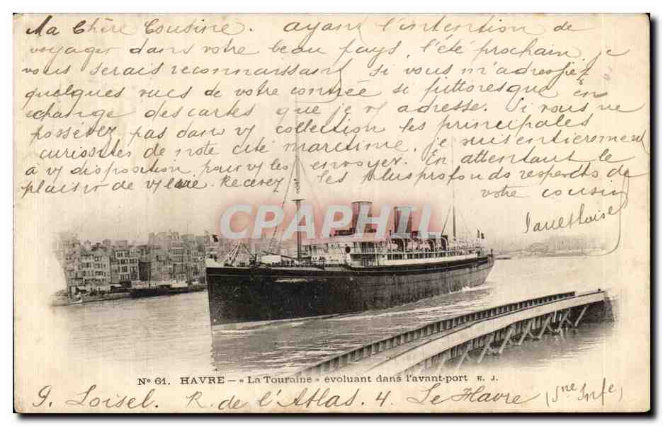 Havre — La Touraine évoluant dans l'avant-port — G. Loisel, R. de l'Atlas, n° 61