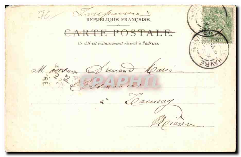 CPA Sortie d un Transatlantique Bateau — Verso