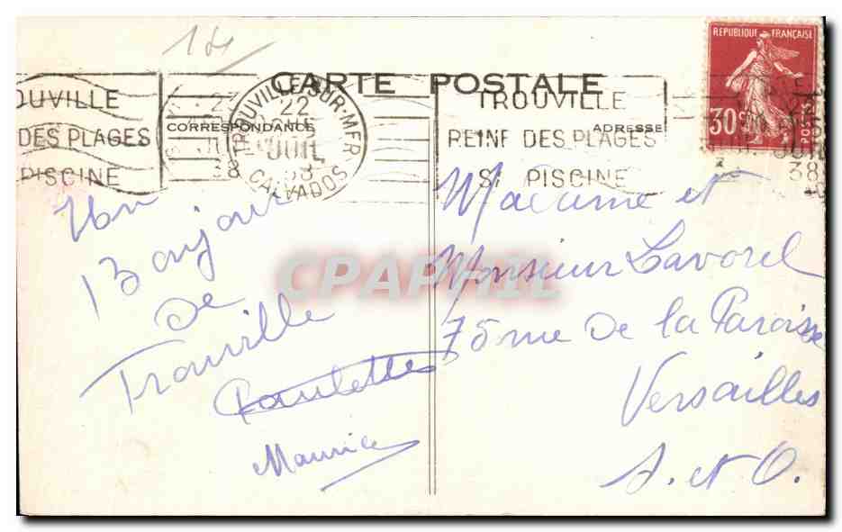 TROUVILLE (La Reine des Plages) — La Couguer vers le Carino — C. M., Le Havre — Verso