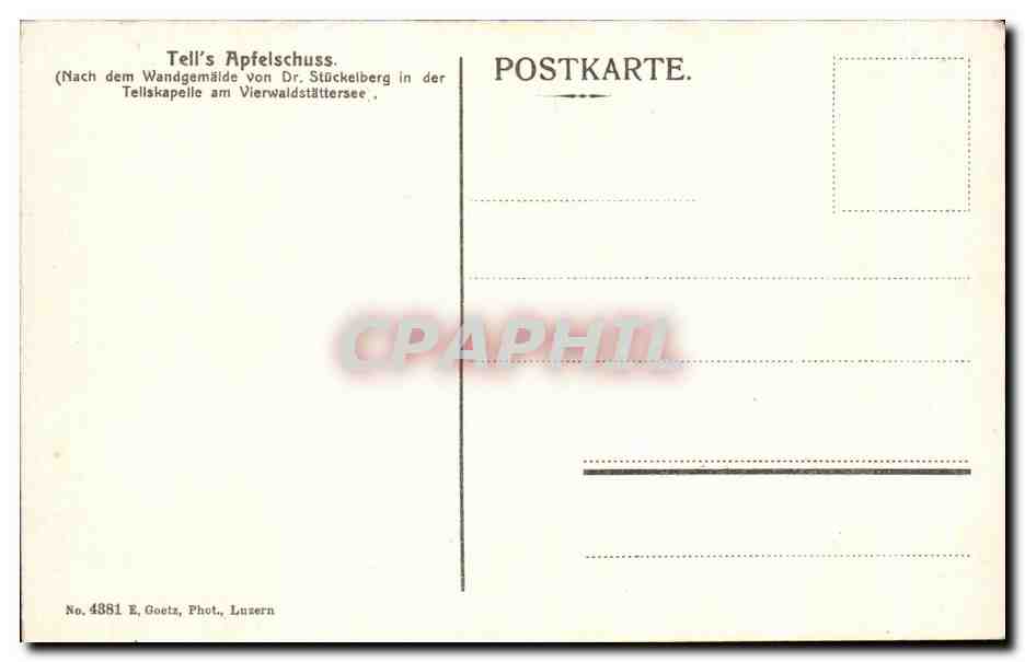 CPA Tell s Apfelschuss Guillaume Tell Conte Legende Folklore — Rückseite
