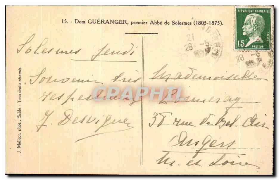 CPA Dom Gueranger Premier Abbe de Solesmes — Verso