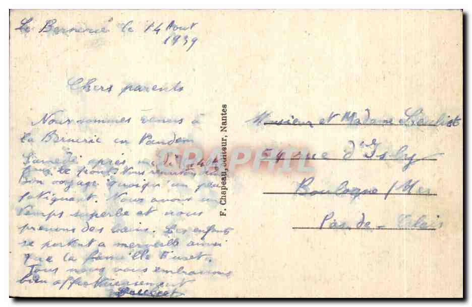 CPA La Bernerie (Loire Inf) Roche Percee Le Lit du Roi — Rückseite