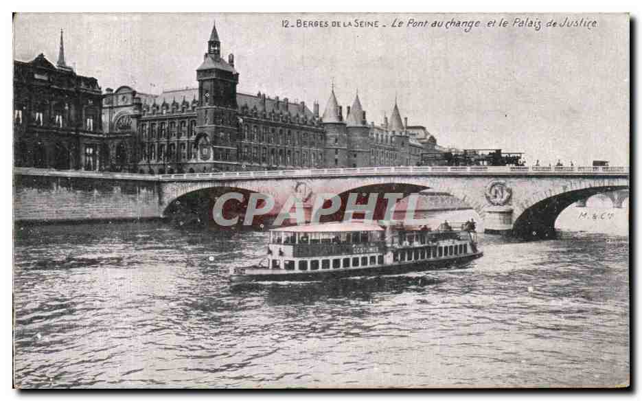 CPA Berges De La Seine Le Pont du change et le Palais de Justice Paris peniche 