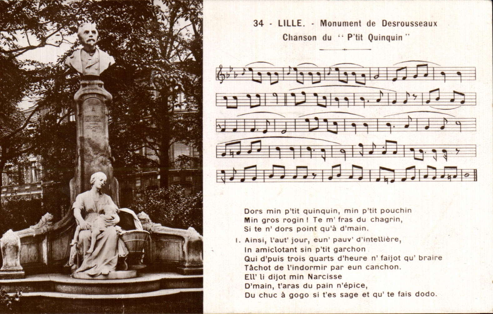 CPA Lille Monument de Desrousseaux Chanson du Pitit Quinquin