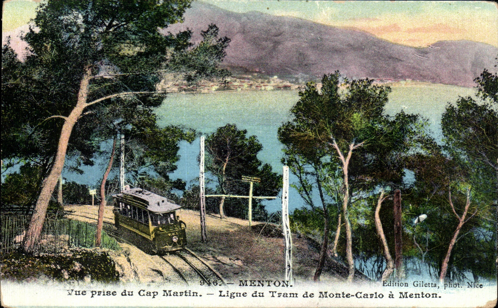 CPA Menton Vue prise du Cap Martin Ligue du Tram de Monte Carlo a Menton Monaco