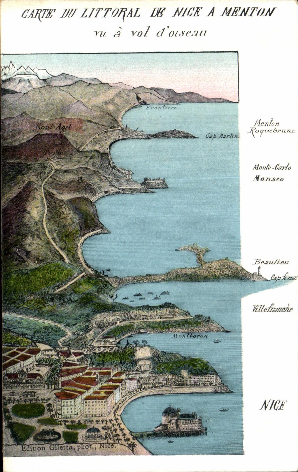 CPA Carte Du Littoral De Nice A Menton