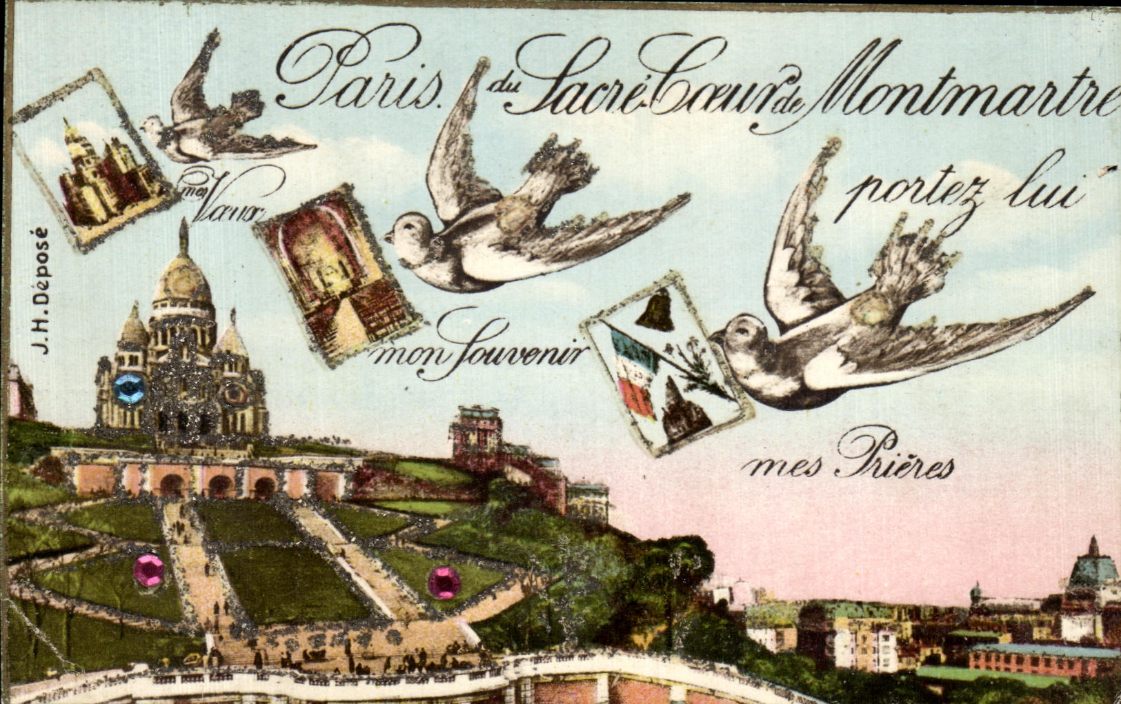 CPA Oiseaux Birds Montmartre Sacre Coeur Apris 