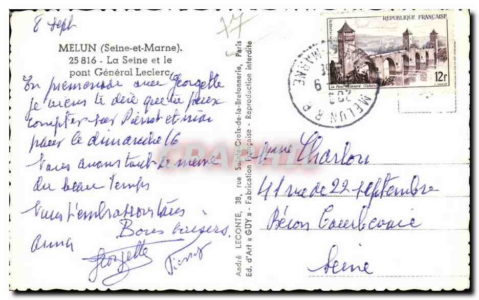 Pont Général Leclerc — Melun — Éd. d'Art « Guy » — Rückseite