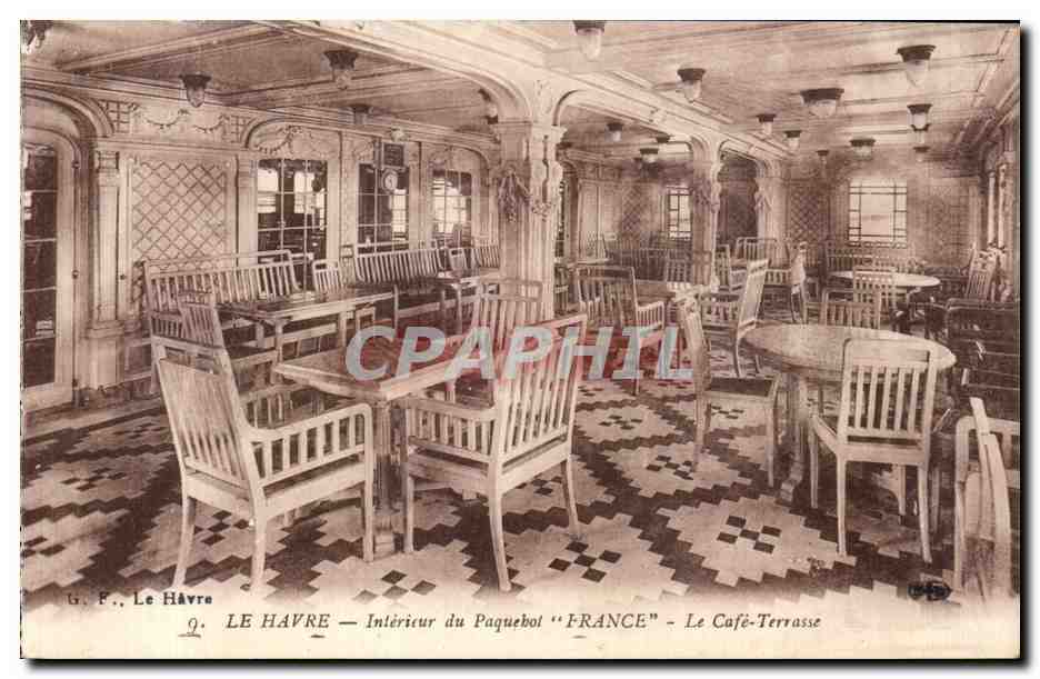 CPA Le Havre Interieur du Paquebot France Le Cafe Terrasse