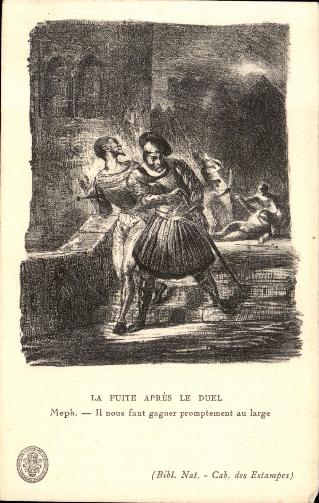 CPA La Fuite Apres Le Duel Faust Mephistopheles
