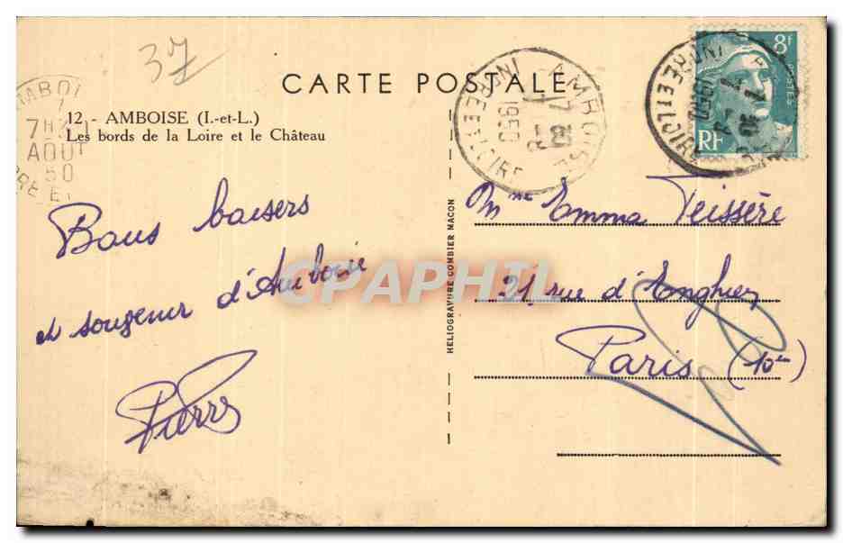 CPA Amboise Les bords de la Loire et le Chateau — Rückseite