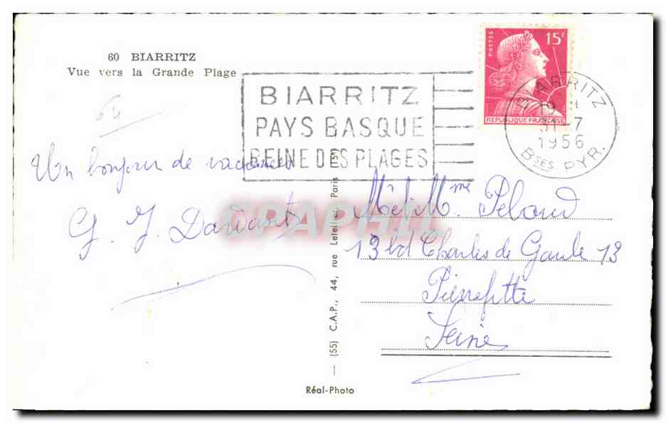 CPA Biarritz Vue vers la Grande Plage — Verso