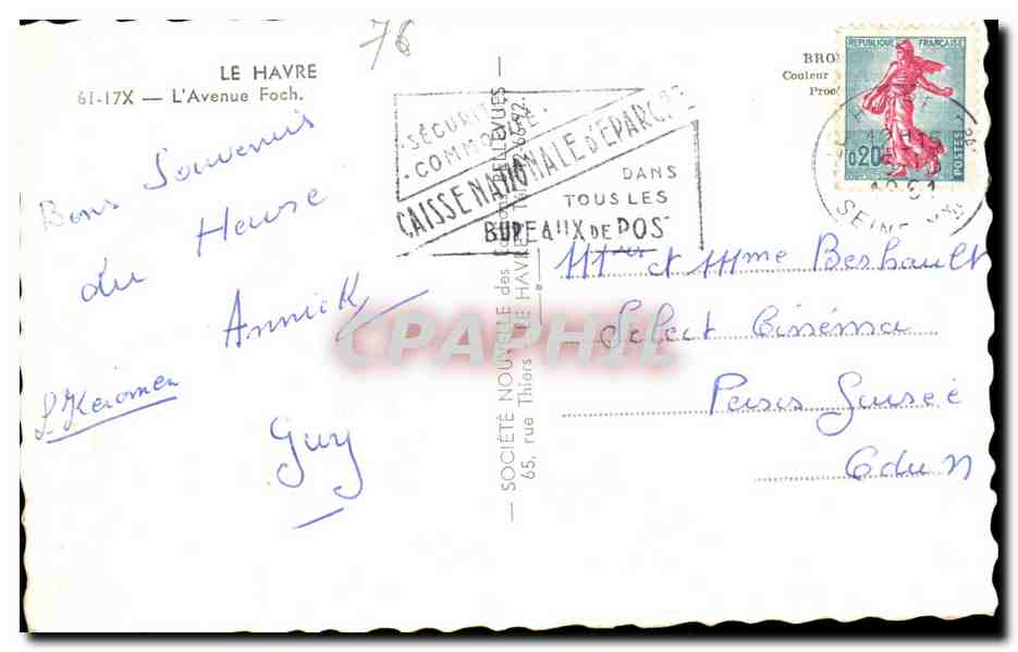 CPA Le Havre L Avenue Foch — Rückseite