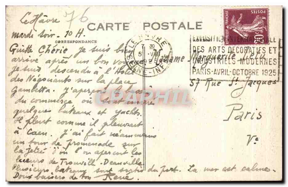 CPA Le Havre Entree du Paquebot Paris Bateau — Rückseite