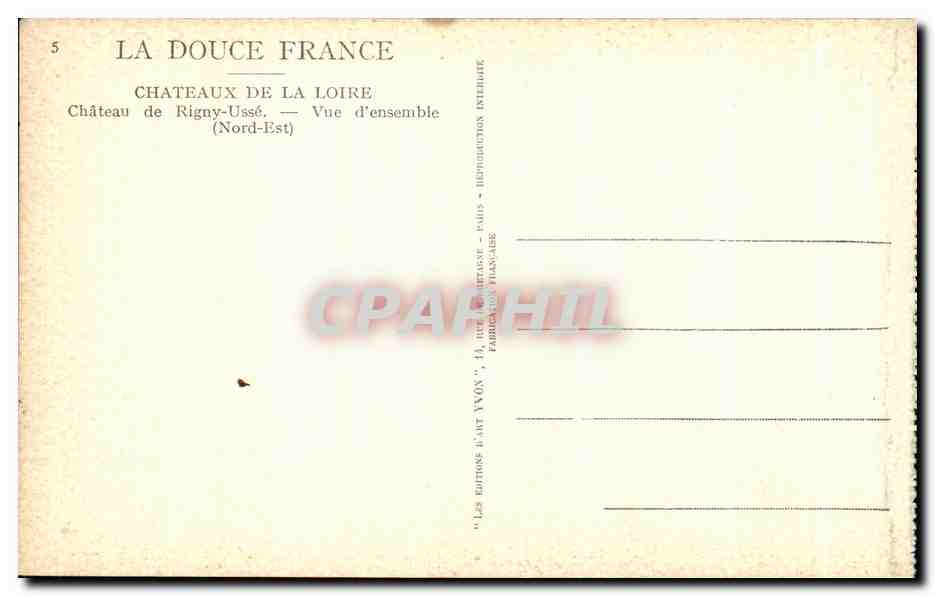 CPA La Douce France Chateaux La Loire Rigny Usse  — Rückseite