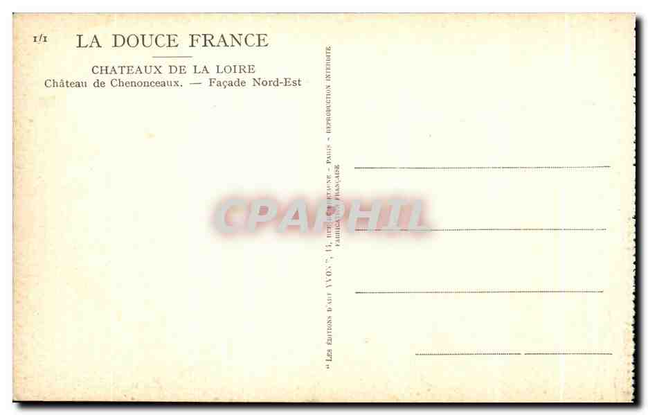 CPA La Douse France Chateauz De La Loire Chenonceaux  — Rückseite