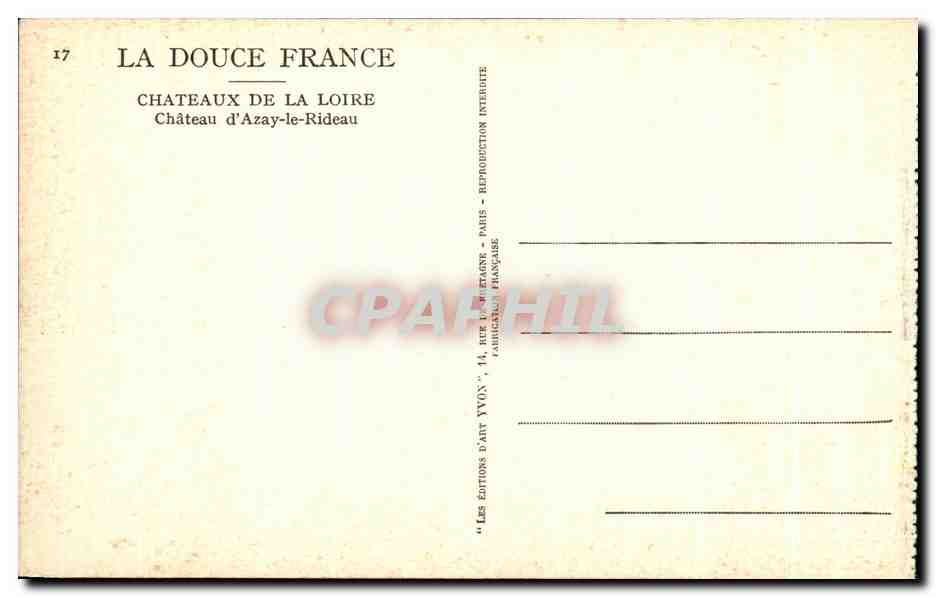 CPA Chateaux De La Loire Chateau d Azay le Rideau — Rückseite